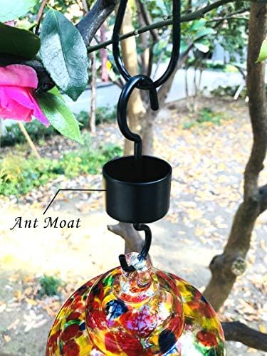 REZIPO Hummingbird Feeder with Perch - Hand Blown Glass - Colored - 38 Fluid Ounces Hummingbird Nectar Capacity Include Hanging Wires and Moat Hook