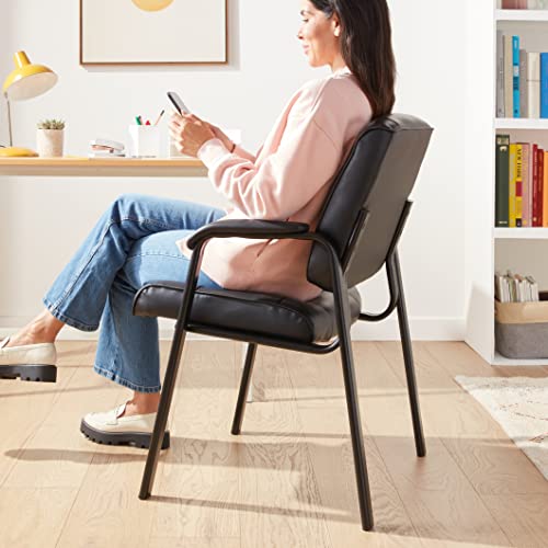 Amazon Basics Classic Faux Leather Office Desk Guest Chair with Metal Frame, Black, 27.4D x 23.6W x 35.8H in