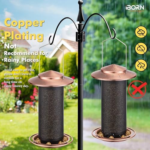 iBorn Bird Feeders for Outdoors, All Metal Mesh Tube, Holding Bird Seed for Outside Feeders,18cm Large Roof, Copper, 2.8lb(Seed is not Included)