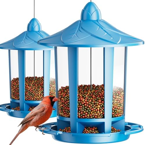 Birdream 2 Pack Bird Feeders for Outdoor Hanging, Classic Castle Design Fun Assembly Bird Feeder, Attracting Wild Birds Cardinals Goldfinches Chickadees Finches Sparrows - Blue