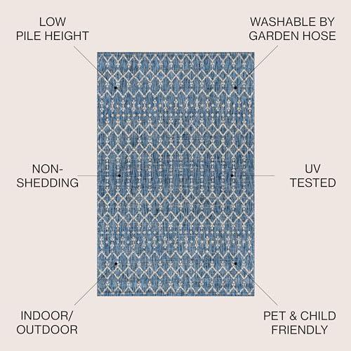 JONATHAN Y SMB108B-8 Ourika Moroccan Geometric Textured Weave Indoor Outdoor Area Rug, Bohemian, Rustic, Scandinavian Easy Cleaning,Bedroom,Kitchen,Backyard,Patio,Non Shedding, Navy/Light Gray, 8 X 10