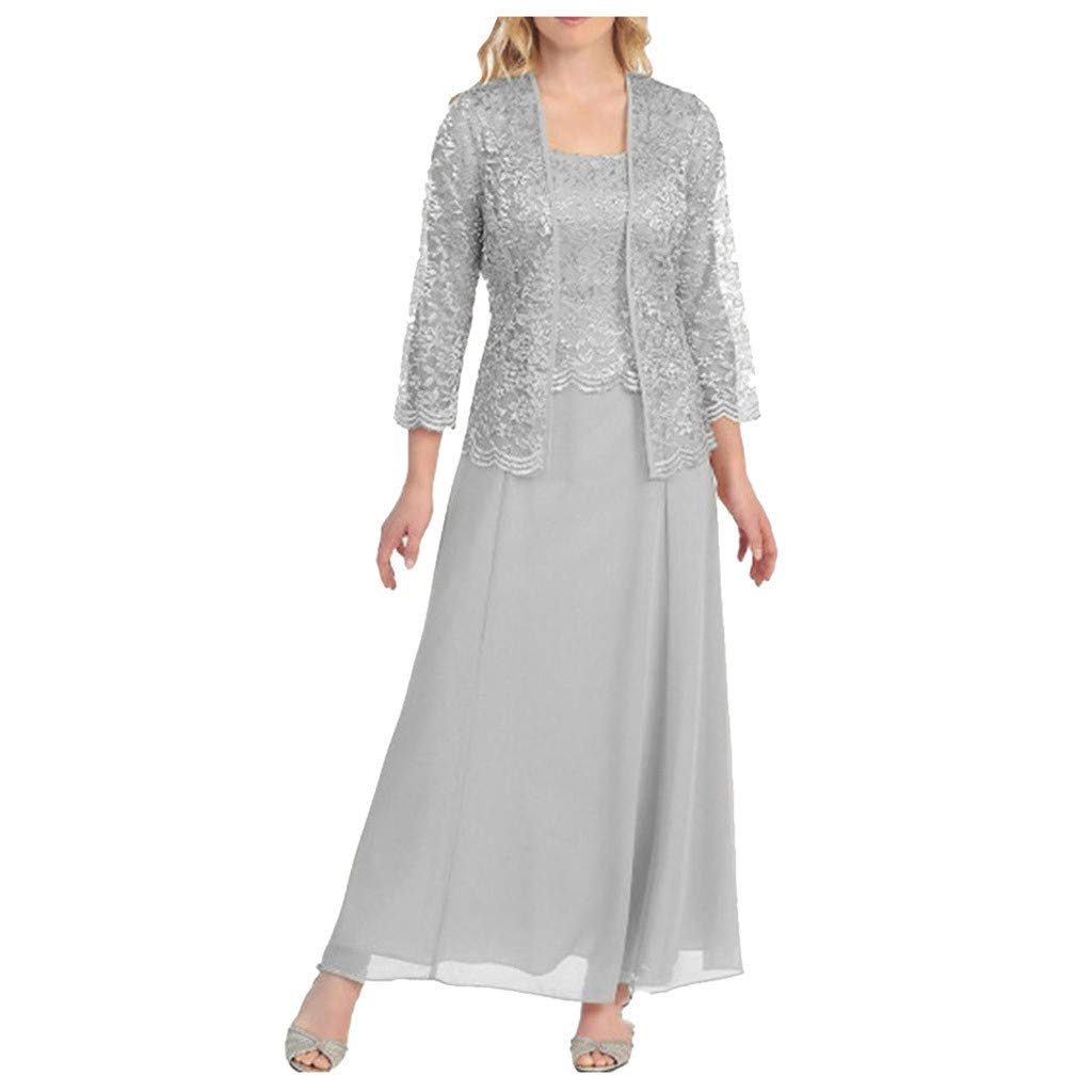 Aniywn Women Plus Size Two Piece Long Sleeve Party Dress Lace Solid Color Elegant Long Maxi Dress Mini Dress