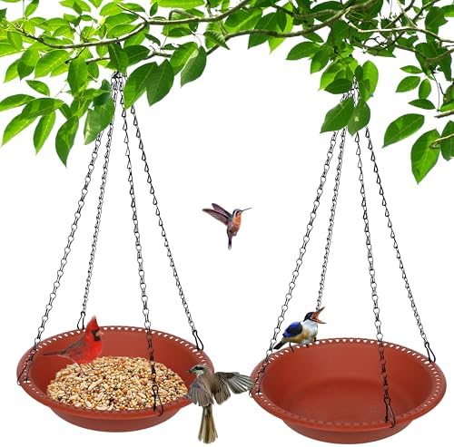 2 Pack Hanging Bird Feeder Tray 16 inch, Bird-Feeder Hanging for Garden Yard Outside, Terracotta