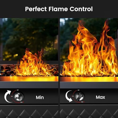AMADA HOMEFURNISHING 28" Propane Fire Pit, CSA Certified, 60,000 BTU Auto-Ignition Gas Fire Pit Table, Stainless Steel Burner and Lava Rocks, Outdoor Garden Backyard Patio