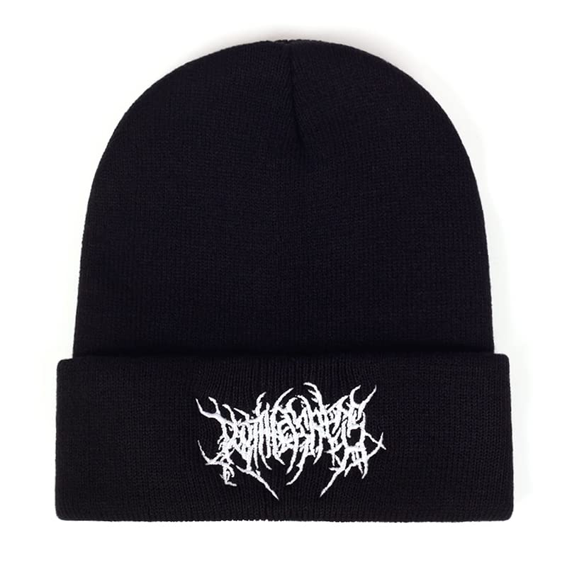AONUOWE Gothic Beanie Hats for Women Men Grunge Emo Accessories Harajuku Y2k Punk Streetwear Winter Warm Hat Knitted Soft Cap (Black,One Size)