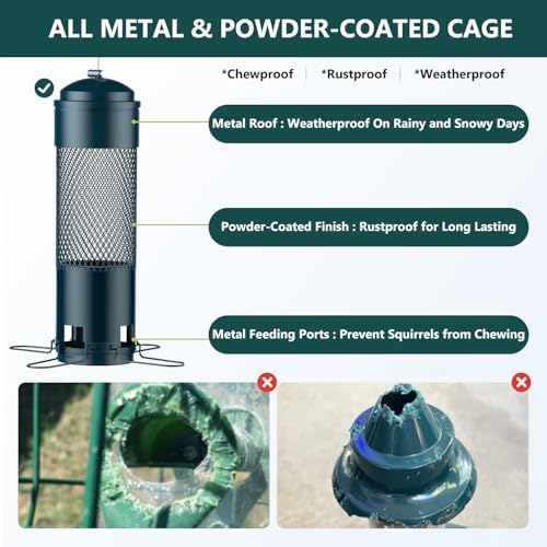 Bird Feeders for Outdoors Squirrel Proof with Weight-Activated Perches, Hanging Bird Feeder for Outside, Metal Feeder for Wild Cardinal, Finch, Blue Jay, Chickadee, 3LB Seed Capacity, Green