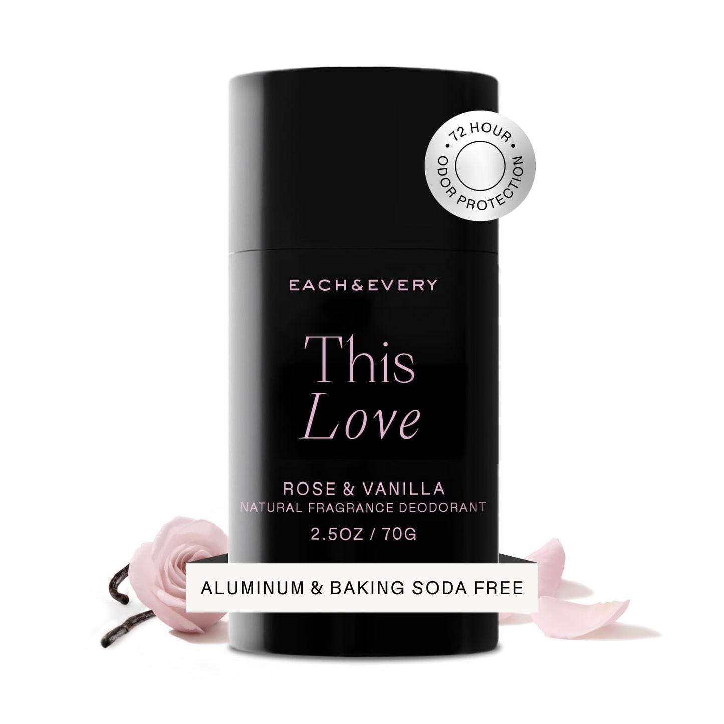 Each & Every All Natural Deodorant for Women & Men, Rose & Vanilla - Aluminum Free Deodorant for Sensitive Skin, EWG Verified - Clean, Baking Soda-Free, Plant-Based Fragrance - Travel Size, 2.5oz