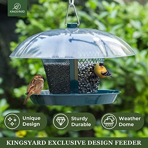Kingsyard Bird Feeder for Outside, Dual-Use Metal Mesh Wild Bird Feeder with Weatherproof Dome Dual, 2.5 lbs Seed Capacity for Finch Cardinal