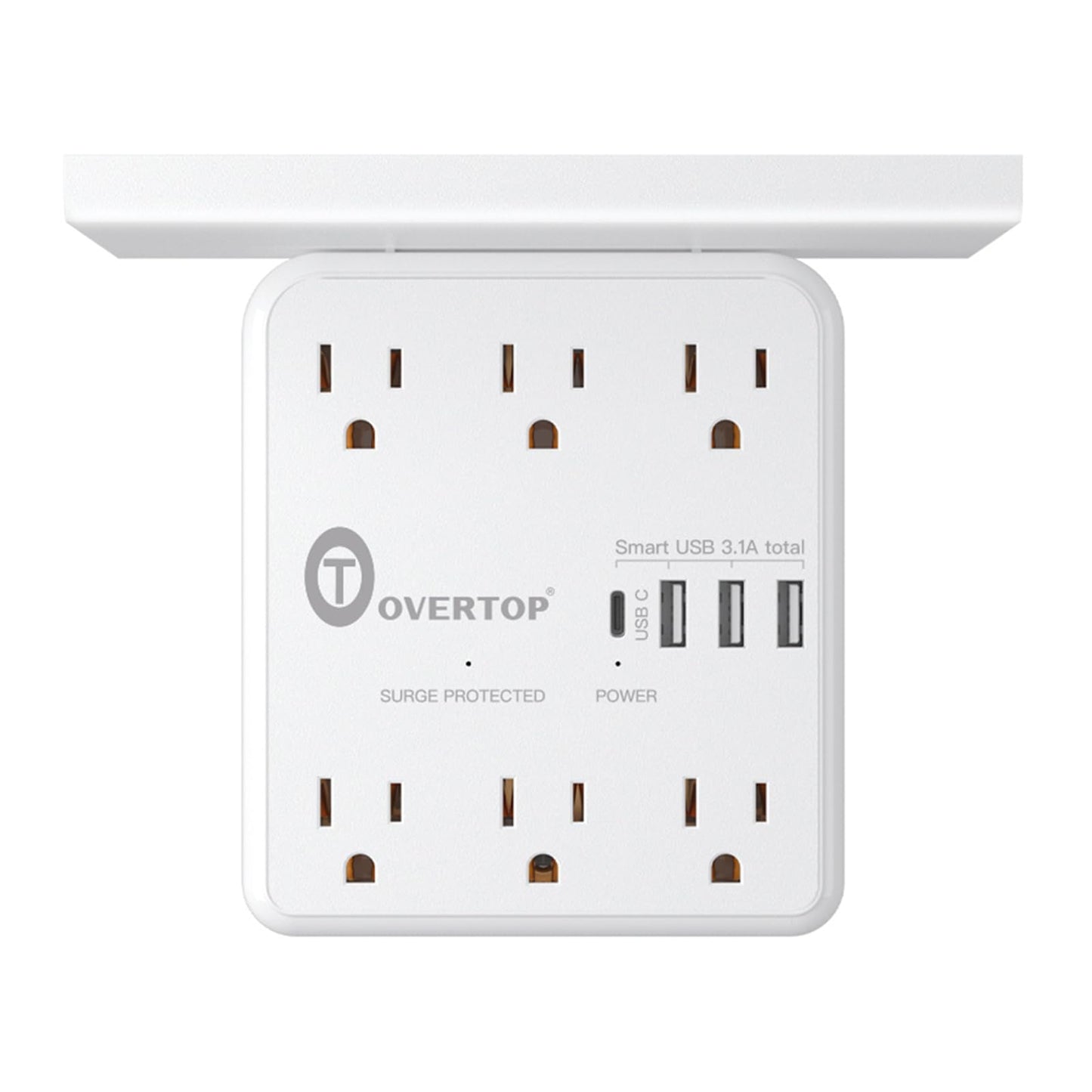 Overtop Power Charger with Shelf, Wall Outlet Extender Surge Protector with 6 AC Outlets, 4 USB Ports(1 USB C) Plug Expander Charger Shelf with Storage for Home, Dorm