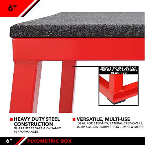 JFIT Plyometric Jump Box - 6", Red/Black