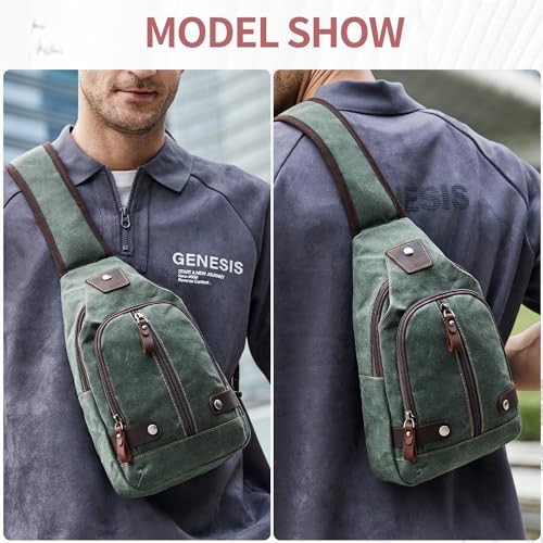 SHENHU Sling Bag Crossbody Bags for Man Waxed Canvas Chest Shoulder Bag for Men Army Green