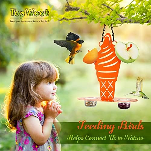 Oriole Metal Bird Feeder for Outdoor Jelly and Oranges, Baltimore Oriole Jelly Bird Feeder with Ice Cream Design for Outdoors Hanging (Orange)