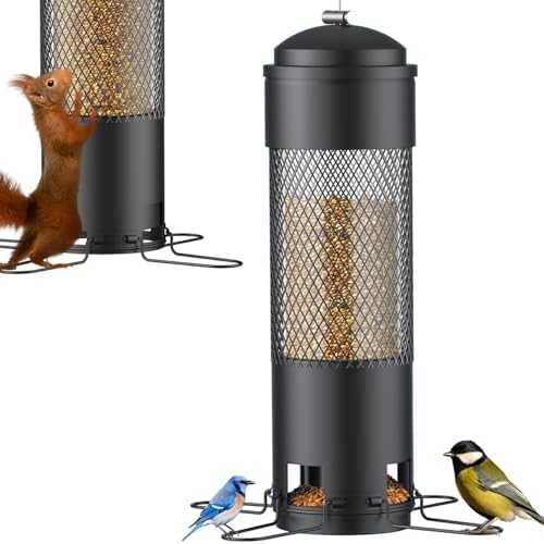Bird Feeders for Outdoors Squirrel Proof with Weight-Activated Perches, Hanging Bird Feeder for Outside, Metal Feeder for Wild Cardinal, Finch, Blue Jay, Chickadee, 3LB Seed Capacity, Black