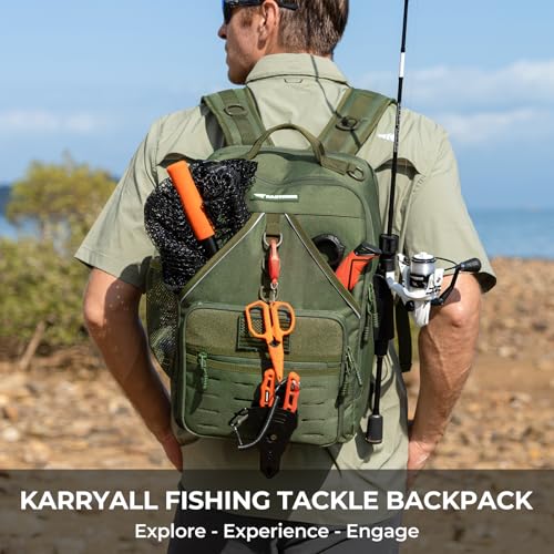 KastKing Karryall Medium Fishing Tackle Backpack With Rod Holder, 4 Tackle Boxes, Water-resistant Fishing Bag Storage Fishing Gear and Equipment