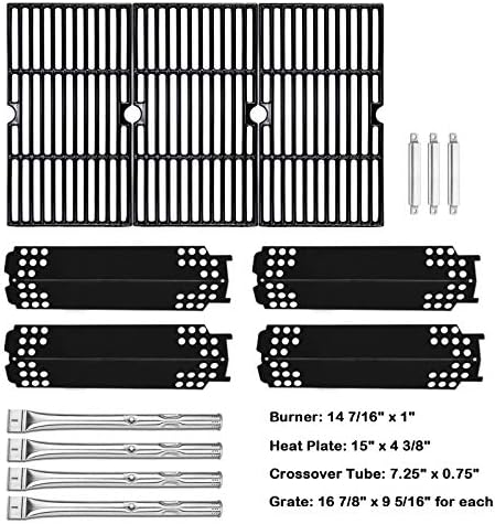 Grill Replacement Parts for Charbroil 463436215, 463436213, 463436214, 467300115, G432-001N-W1, G432-Y700-W1, G432-0096-W1, 16 7/8" Cooking Grate, Grill Burner Tube, Heat Plate Tent and Crossover Tube