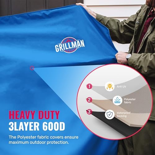 Grill Cover by Grillman, Blue, 64 Inch, BBQ Outdoor Grill Covers, Charcoal & Gas Grills, Waterproof, Rip-Proof, Weather-Resistant, Anti-UV, Barbecue Cover for Weber, Genesis, Charbroil, Nexgrill, etc
