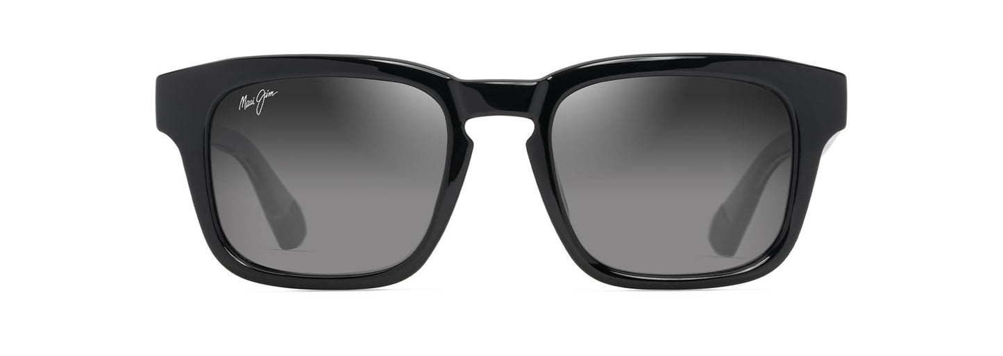 Maui Jim Maluhia Square Sunglasses, Shiny Black W/Trans Light Grey/Neutral Grey Polarized, Medium