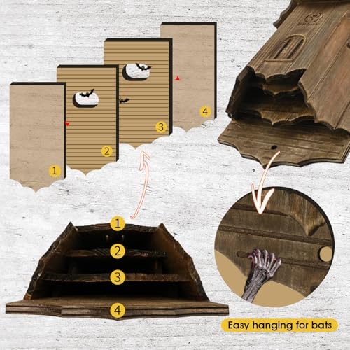 Wooden Castle Bat Houses for Outside Bat Box for Outdoors - Large Three Chamber Box Perfectly Designed to Attract Bats - Durable and Easy to Hang (Bat House Ⅰ Brown)