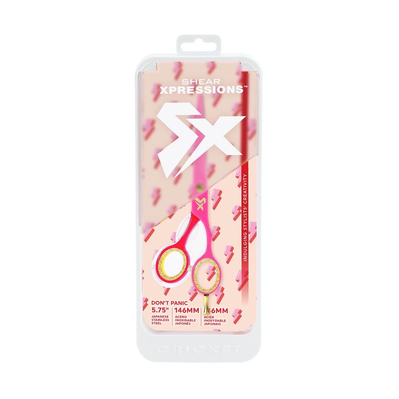 Cricket Shear Xpressions Charmed Life 5.75” Professional Stylist Hair Cutting Scissors, Japanese Stainless Steel Shears, Don’t Panic (Hot Pink & Red)