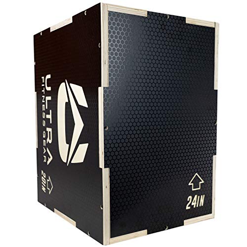 Ultra Fitness Gear Plyo Box - Anti-Slip Wood 3-in-1 Plyometric Jump Box for Training - Squat, Step Up, Box Jumps & More - Workout Box Size 24/20/16 (Large) - Home Gym Exercise Equipment