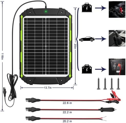 20W 12V Solar Powered Battery Charger & Maintainer, Built-in Smart MPPT Charge Controller, Waterproof 20 Watt 12 Volt Solar Panel Trickle Charging Kits for Car Auto Boat RV Marine Trailer