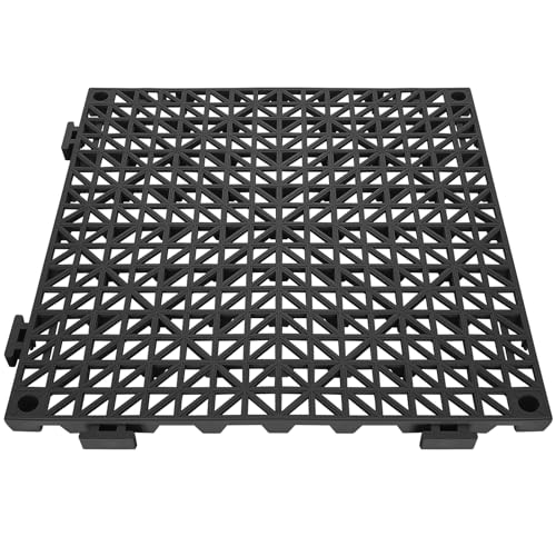 VEVOR Interlocking Tile 55PCS Black, Drainage Tiles 12" x 12" Splicing, Soft PVC Interlocking Drainage Floor Tiles, Non-Slip Drainage Holes for Restroom, Bathroom, Kitchen, Pool, Wet Areas