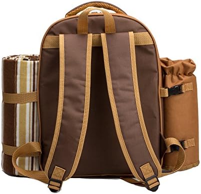 apollo walker Picnic Backpack Bag for 2 Person with Cooler Compartment, Detachable Bottle/Wine Holder, Fleece Blanket, Plates and Cutlery(2 Person, Brown)