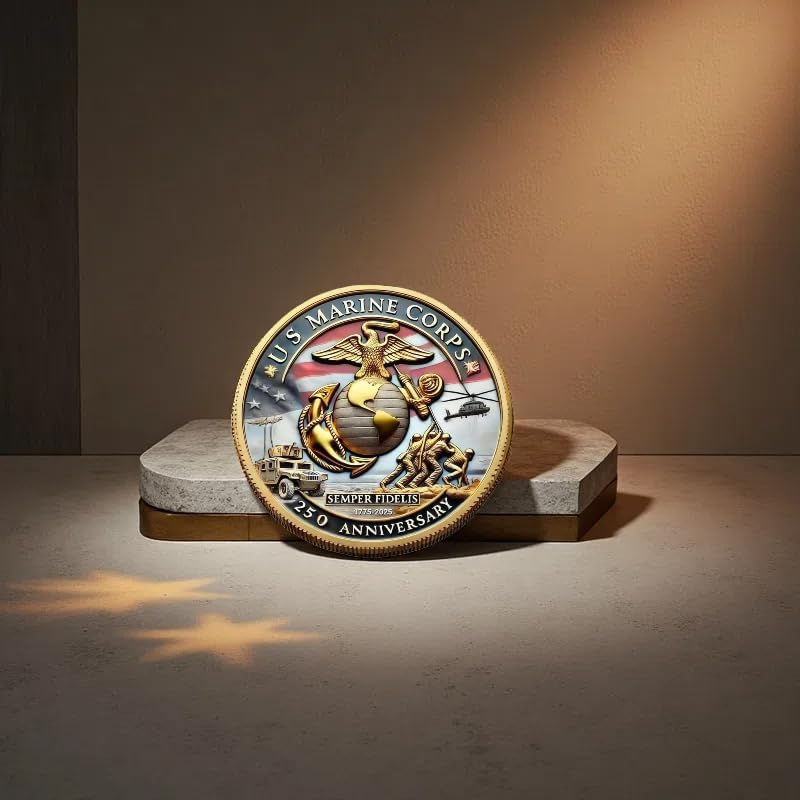 Marine Corps 250th Anniversary Coins, USMC Military Challenge Coin-Army, Navy, Marine Corps, Patriotic Military Gift for Veterans & Collector (Color C)