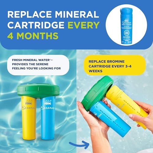 FROG Serene Replacement Mineral Cartridge with 3 Replacement Bromine Cartridges for use with Hot Tub FROG Serene Floating Sanitizing System - Prefilled for Quick & Easy Hot Tub Maintenance
