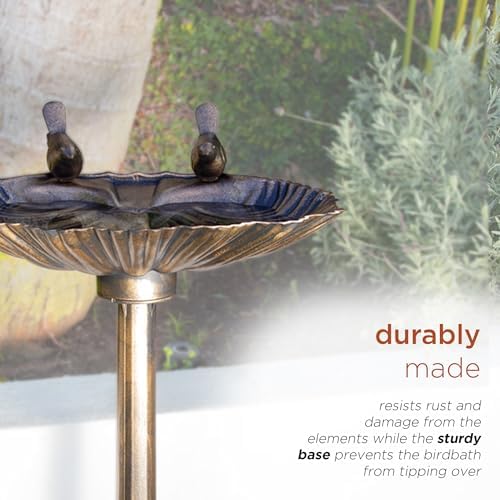 Alpine Corporation 31" Tall Outdoor Vintage Birdbath with Bird Figurines Yard Statue