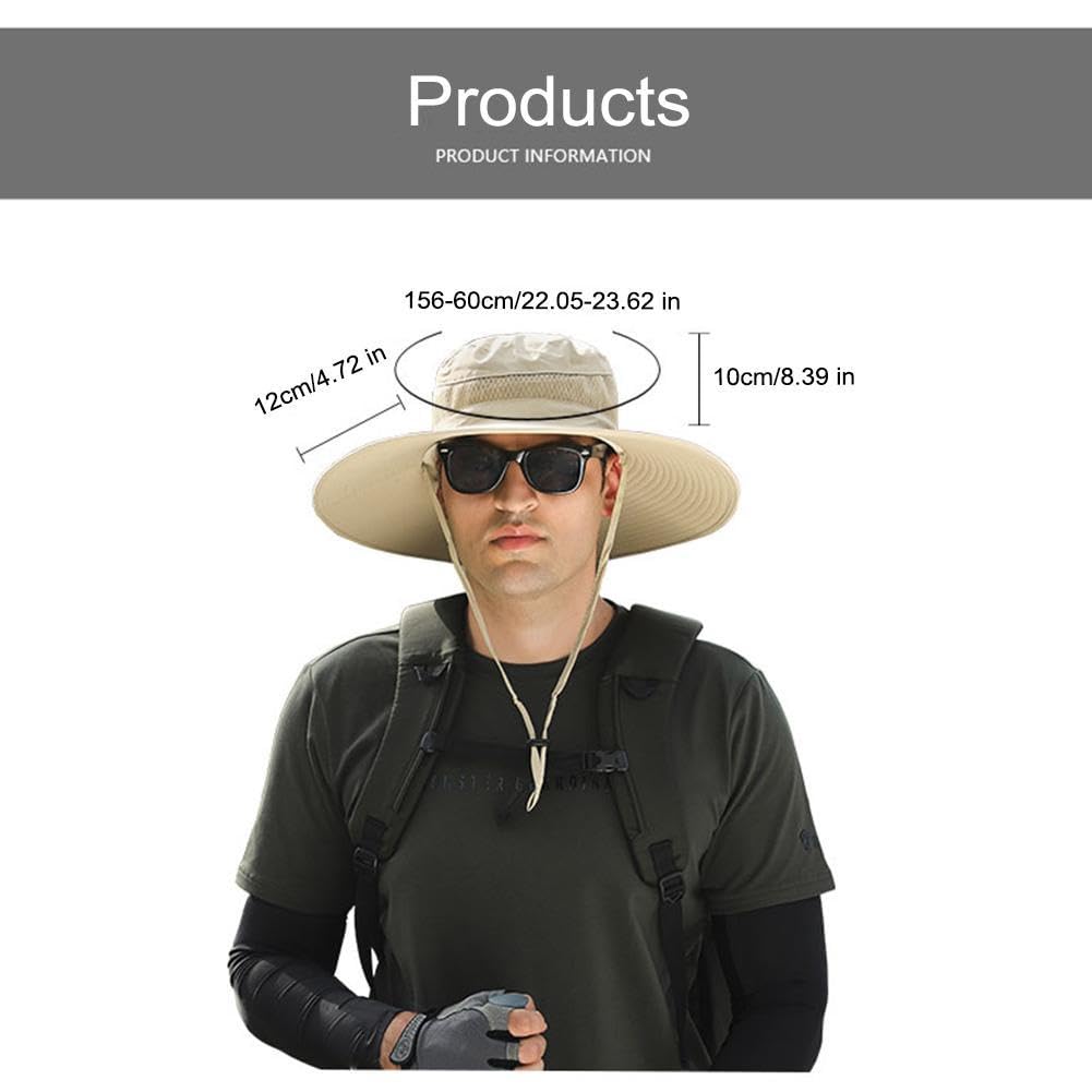 Wide Brim Sun Hat with 2 Solar Fan, Fishing Hat for Men, Solar Powered Fan Fishing Hats, 3 Speed Adjustable Fan Hat for Beach Garden Hiking Outdoor Sports