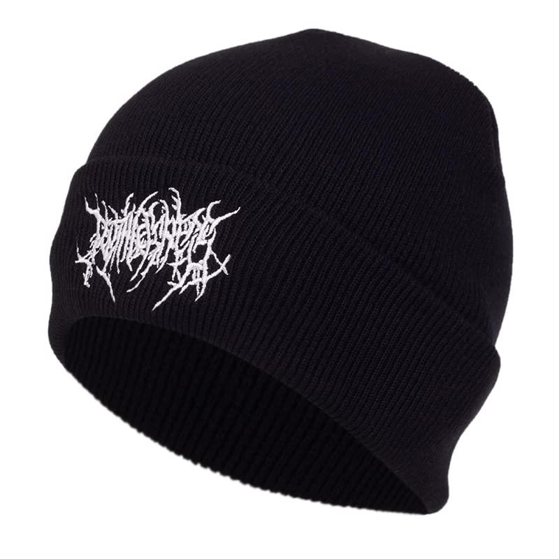 AONUOWE Gothic Beanie Hats for Women Men Grunge Emo Accessories Harajuku Y2k Punk Streetwear Winter Warm Hat Knitted Soft Cap (Black,One Size)
