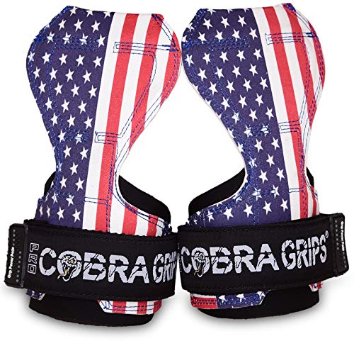 Cobra Grips PRO Weight Lifting Gloves Heavy Duty Straps Alternative Power Lifting Hooks Best for Deadlifts Adjustable Neoprene Padded Wrist Wraps Support Bodybuilding (PRO USA FLAG Leather)
