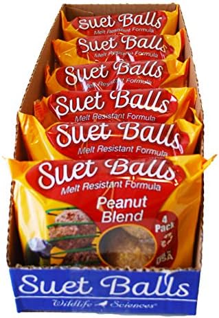 Wildlife Sciences Suet Balls 24 Pack, 6 Individually Wrapped Packs of 4 Bird Suet Balls (Peanut Blend)