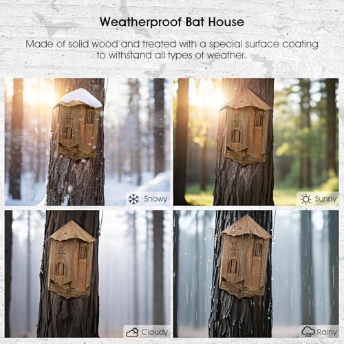 Wooden Castle Bat Houses for Outside Bat Box for Outdoors - Large Three Chamber Box Perfectly Designed to Attract Bats - Durable and Easy to Hang (Bat House Ⅰ Brown)