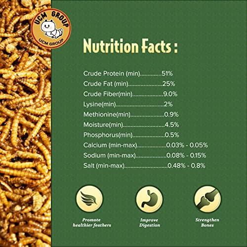 UCM Group 5LB Dried mealworms for Wild Birds, Chickens, High Protein Organic Chicken Feed, 100% Non-GMO for Chickens, Ducks, Turtles and Reptiles