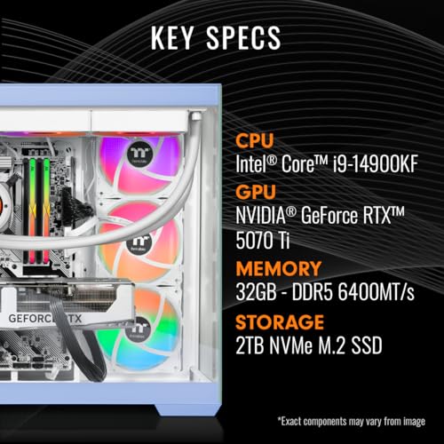 Thermaltake LCGS View i1470TH-380 Gaming Desktop (Intel® Core™ i9-14900KF, ToughRam 32GB DDR5 6400MT/s RGB Memory, NVIDIA® GeForce RTX™ 5070 Ti, 2TB NVMe M.2, WiFi, Windows 11) V38H-Z790-57T-LCS