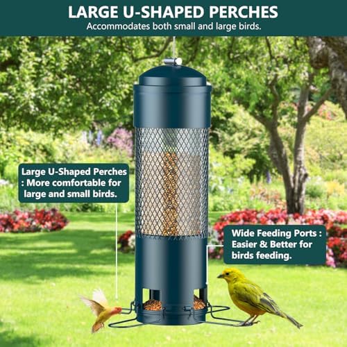 Bird Feeders for Outdoors Squirrel Proof with Weight-Activated Perches, Hanging Bird Feeder for Outside, Metal Feeder for Wild Cardinal, Finch, Blue Jay, Chickadee, 3LB Seed Capacity, Green