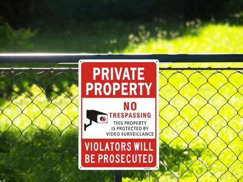 (2 Pack) Large No Trespassing Signs Private Property, Violators Will Be Prosecuted,14"x10".04" Aluminum Reflective Metal Sign,Weather Resistant, Waterproof, Durable Ink, Easy to Mount