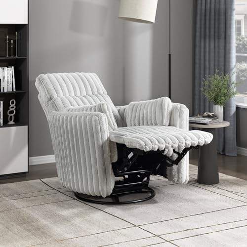 Lexicon Modern Swivel Glider Recliner Chair, Nursery Glider, Corduroy Fabric Upholstery Recliner with High Back, Manual Recliner Sofa Chair for Living Room/Office/Apartment, Gray