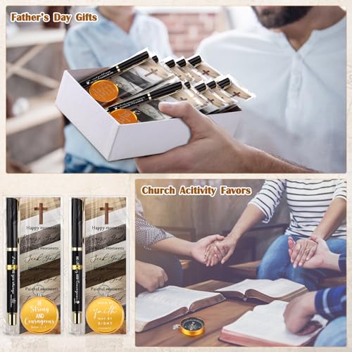 Spakon Christian Gifts for Men, Religious Gifts for Church Include Bible Verse Pens Compass Religious Bible Bookmark Inspirational Catholic Scripture Gifts for Church Sunday School (Classic,20 Sets)
