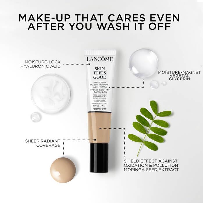 Lancôme Skin Feels Good Hydrating Tinted Moisturizer with SPF 23 - Oil-Free & Lightweight Foundation - Sheer Coverage with Healthy Glow Finish - 025W Soft Beige