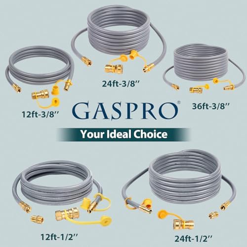 GASPRO 12 Feet 1/2" ID Natural Gas Hose, Low Pressure LPG Hose with Quick Connect, for Weber, Char-broil, Pizza Oven, Patio Heater and More