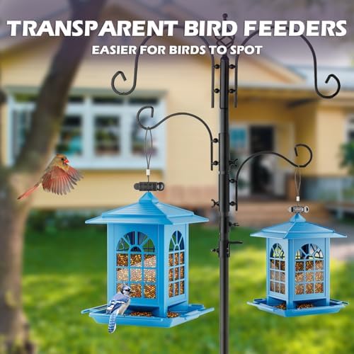 Birdream 2 Pack Bird Feeders for Outdoors Hanging - 7LB Total Capacity Classic Courtyard Design Fun Assembly Large Bird Feeder, Attracting Wild Birds Cardinals Goldfinches Sparrows - Blue