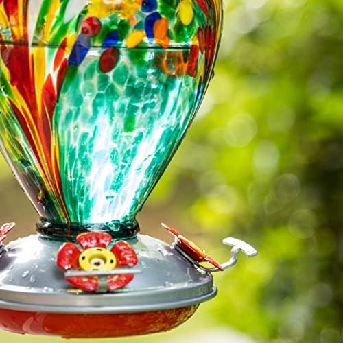 Muse Garden Hummingbird Feeders for Outdoors Hanging, Blown Glass Hummingbird Feeder, Gifts for Mom, Garden Decor for Outside, Unique Gifts Idea for Women, 34 Ounces, Turquoise Fireworks