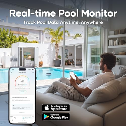AIPER HydroComm Smart Pool Monitor, 24/7 Digital Water Testing for Pools, Hot Tubs & Spas, 5-in-1 Accurate Testing, App Control, Customized Optimization Tips, White