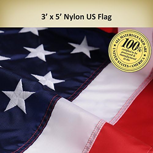 American Flag and Pole Set - 3x5 US Flag and 5' Spinning Flag Pole, Durable for Outdoors - Made in USA