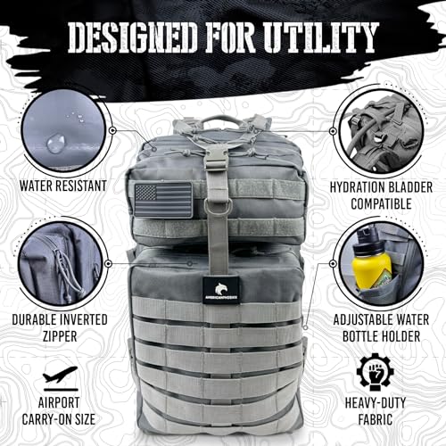 AMERICANPHOENIX 45L Elite Tactical Backpack | 3X Stronger Work & Military Backpack | Water Resistant and Heavy Duty | 3 Day MOLLE Bug Out Bag (Polar White)