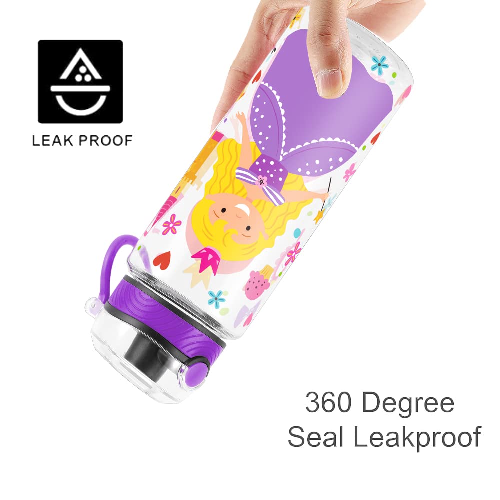 Cute Water Bottle for School Kids Girls, BPA FREE Tritan & Leak Proof & Easy Clean & Carry Handle, 23oz/ 680ml - Princess
