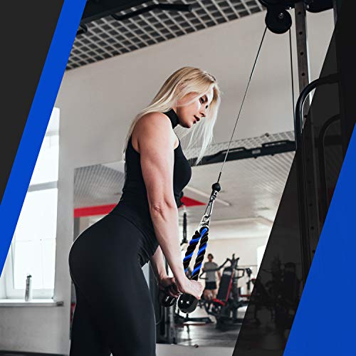 Yes4All Deluxe Blue Black Tricep Rope 27 Inches Black Cable Attachment, Pulley System Gym Pull Down Rope with Carabiner, Exercise Machine Attachment, G. 27 inch - Blue Black